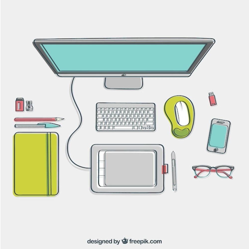 頂視圖中的粗略設(shè)計(jì)師辦公桌 物聯(lián)網(wǎng)的集成與研發(fā)新視角